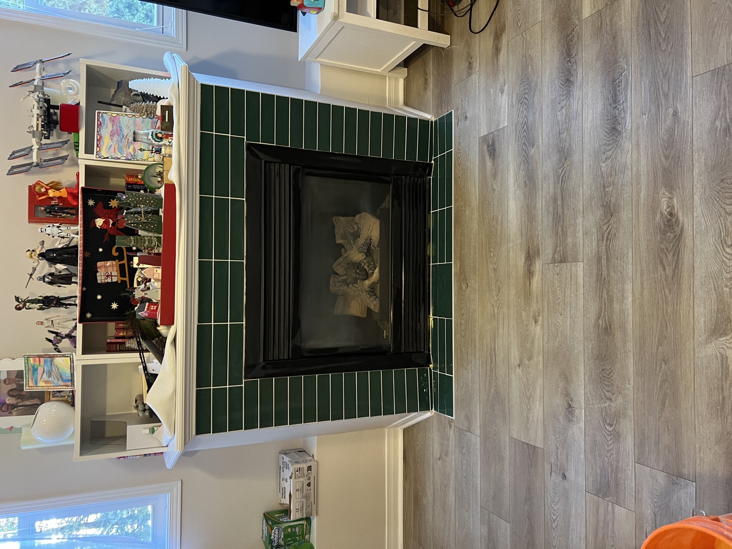 Living room fireplace and flooring transformed — After